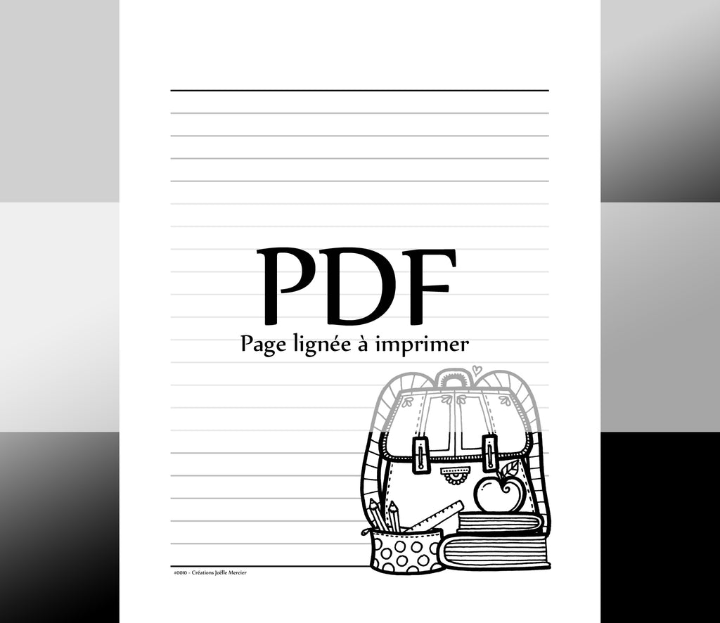 Page lignée #0010 - Téléchargement instantané - PDF à imprimer, SAC D'ÉCOLE