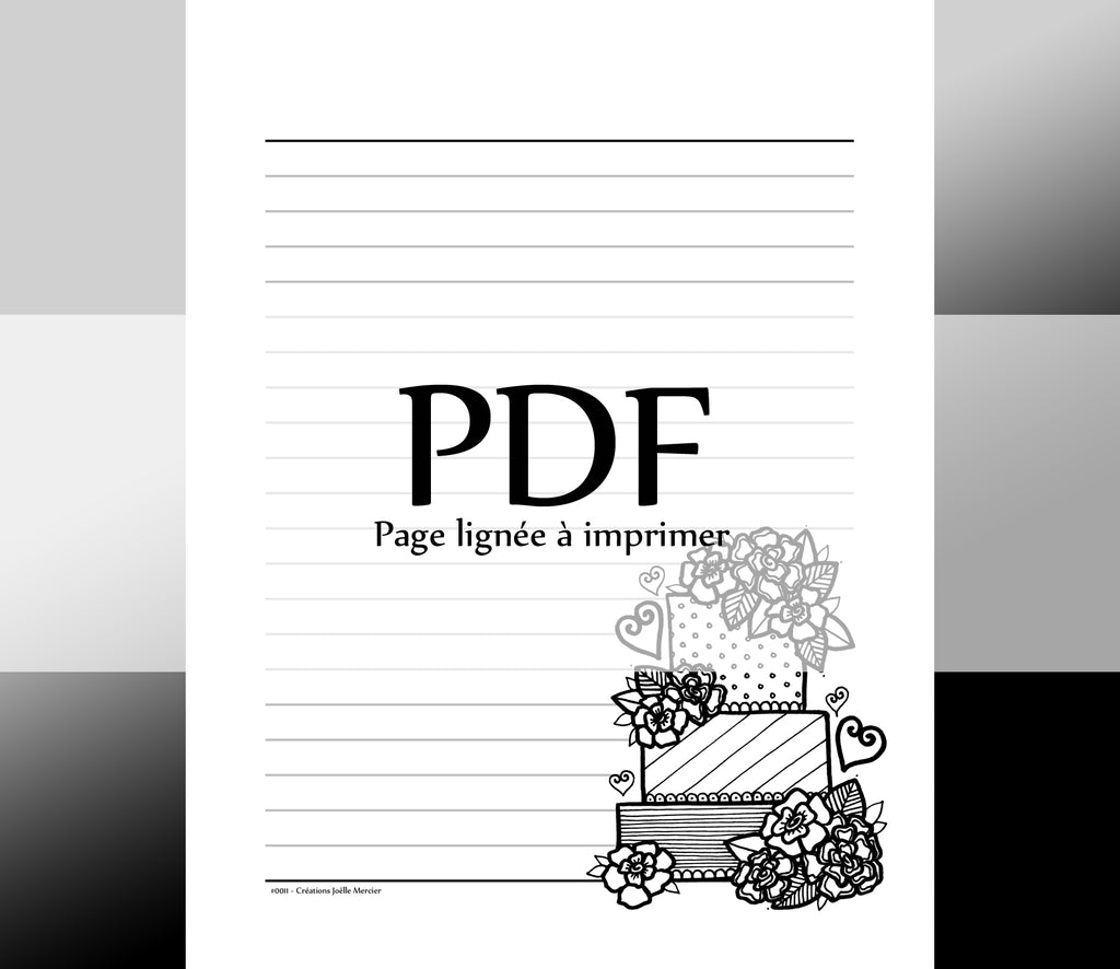 Page lignée #0011 - Téléchargement instantané - PDF à imprimer, GÂTEAU DE MARIAGE