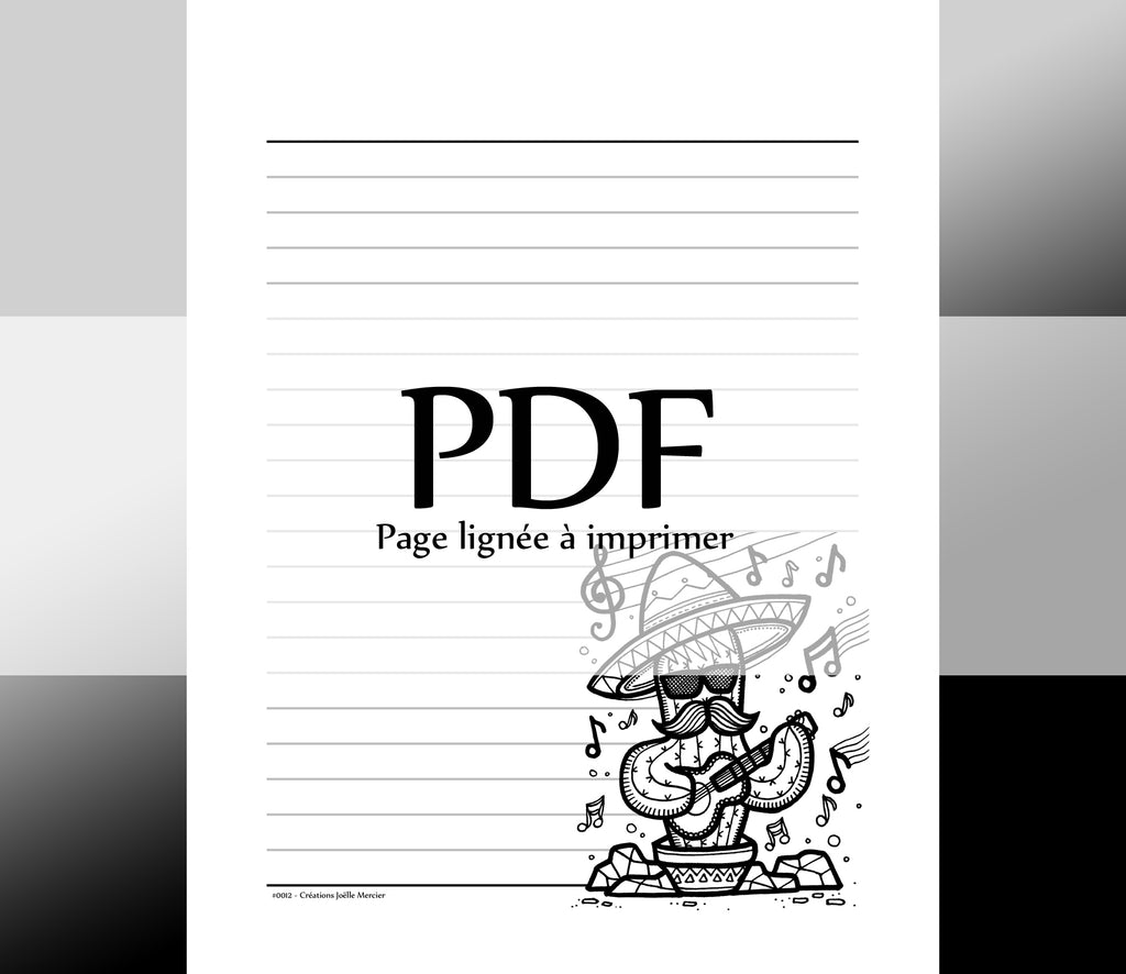 Page lignée #0012 - Téléchargement instantané - PDF à imprimer, CACTUS MEXICAIN, fête