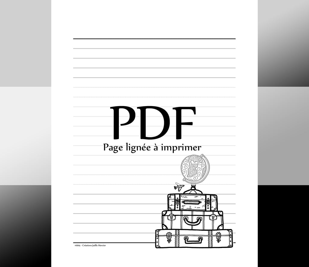Page lignée #0014 - Téléchargement instantané - PDF à imprimer, VALISES DE VOYAGE