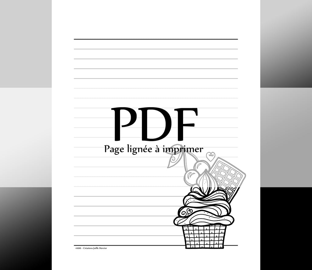 Page lignée #0016 - Téléchargement instantané - PDF à imprimer, CUPCAKE À LA CERISE
