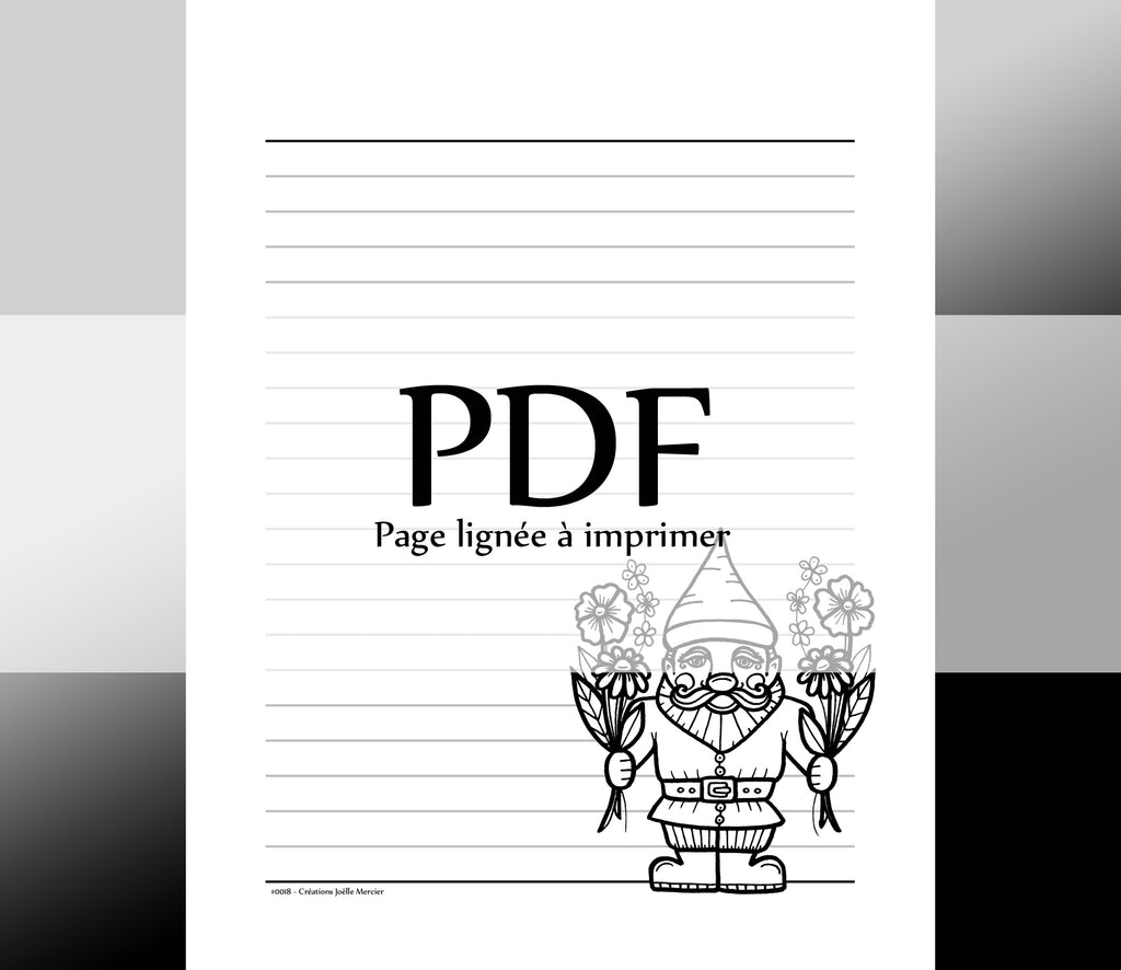 Page lignée #0018 - Téléchargement instantané - PDF à imprimer, NAIN DE JARDIN