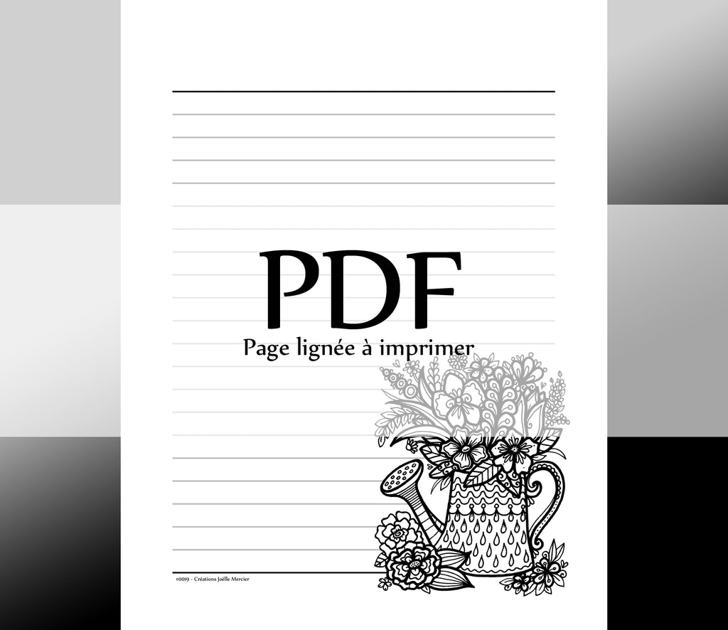 Page lignée #0019 - Téléchargement instantané - PDF à imprimer, ARROSOIR EN FLEURS