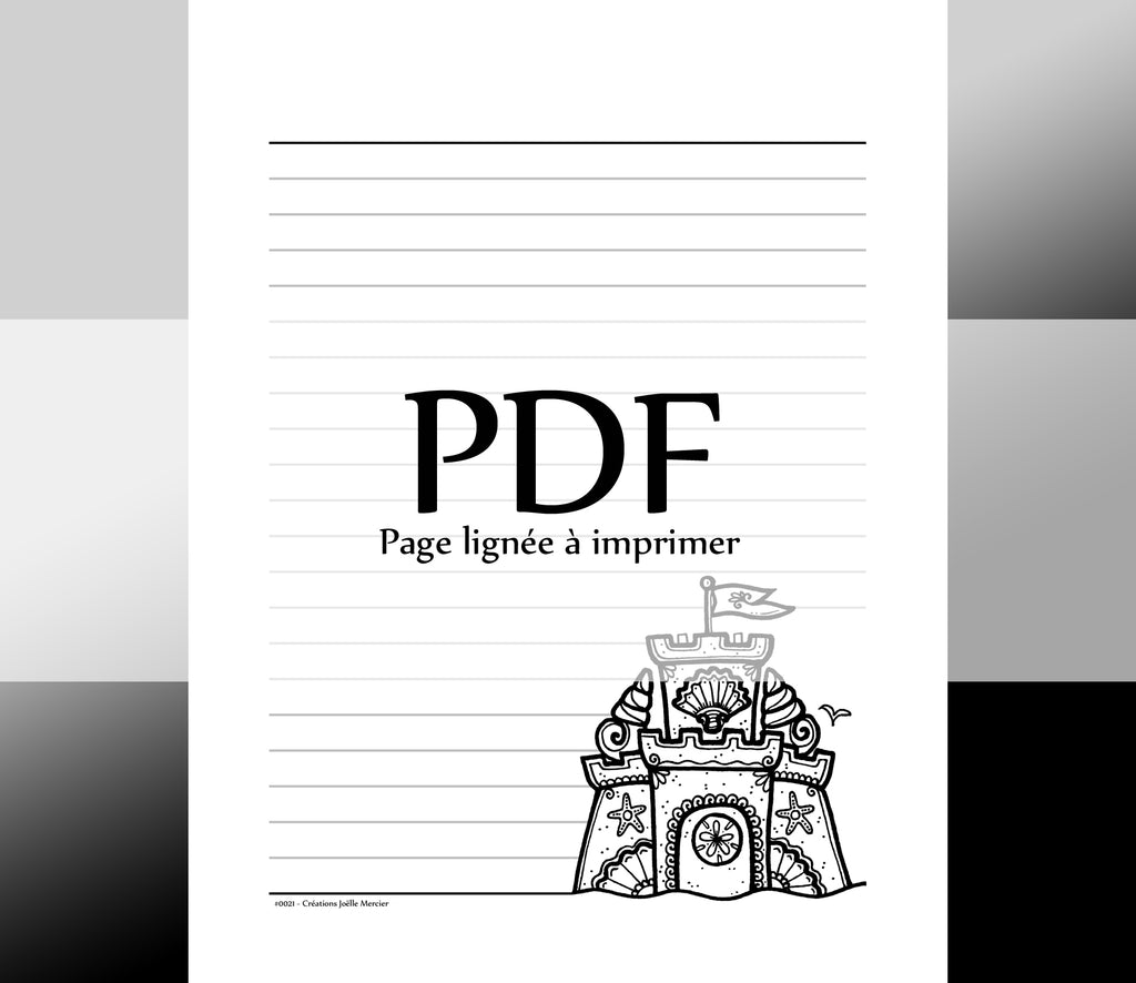 Page lignée #0021 - Téléchargement instantané - PDF à imprimer, CHÂTEAU DE SABLE