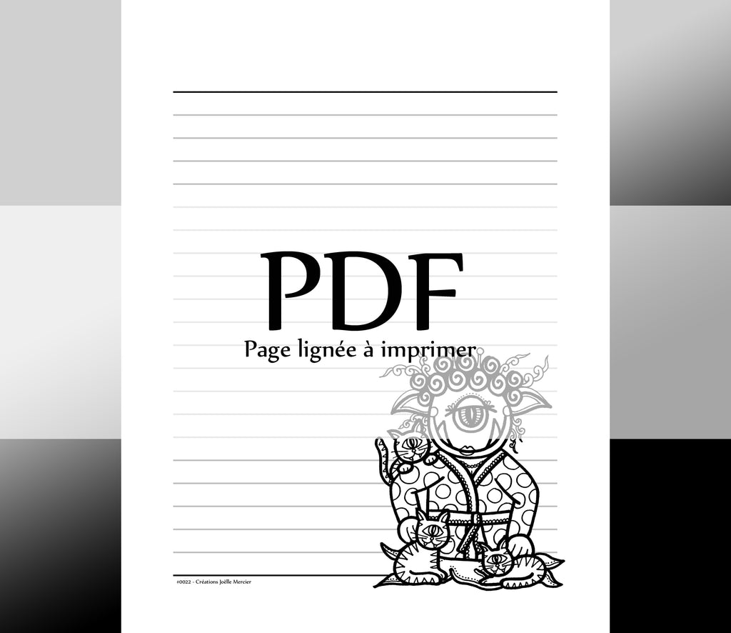 Page lignée #0022 - Téléchargement instantané - PDF à imprimer, MONSTRE FOLLE AUX CHATS
