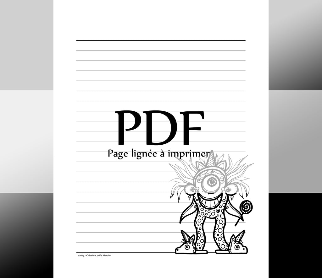 Page lignée #0023 - Téléchargement instantané - PDF à imprimer, MONSTRE LICORNE