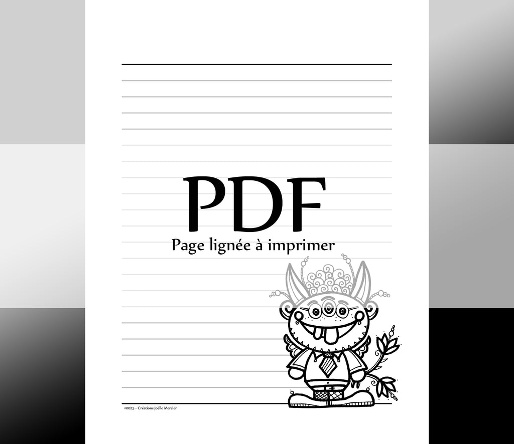 Page lignée #0025 - Téléchargement instantané - PDF à imprimer, MONSTRE À LUNETTES