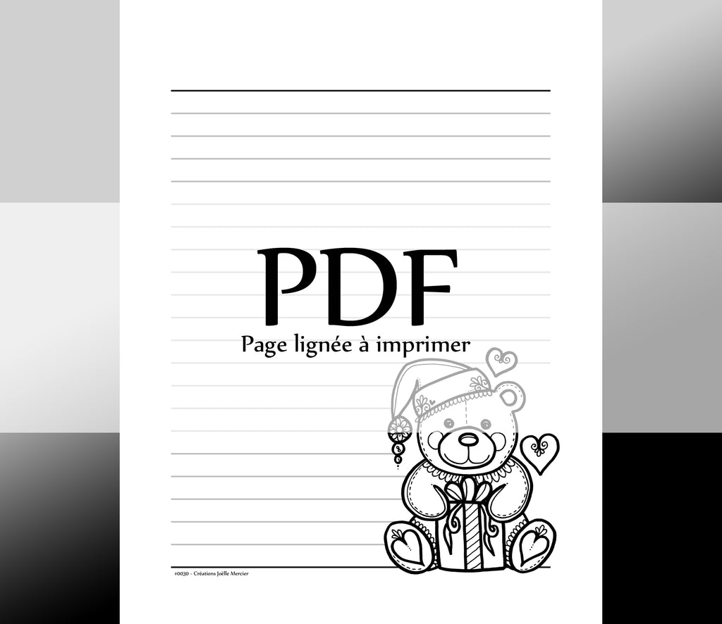 Page lignée #0030 - Téléchargement instantané - PDF à imprimer, OURSON