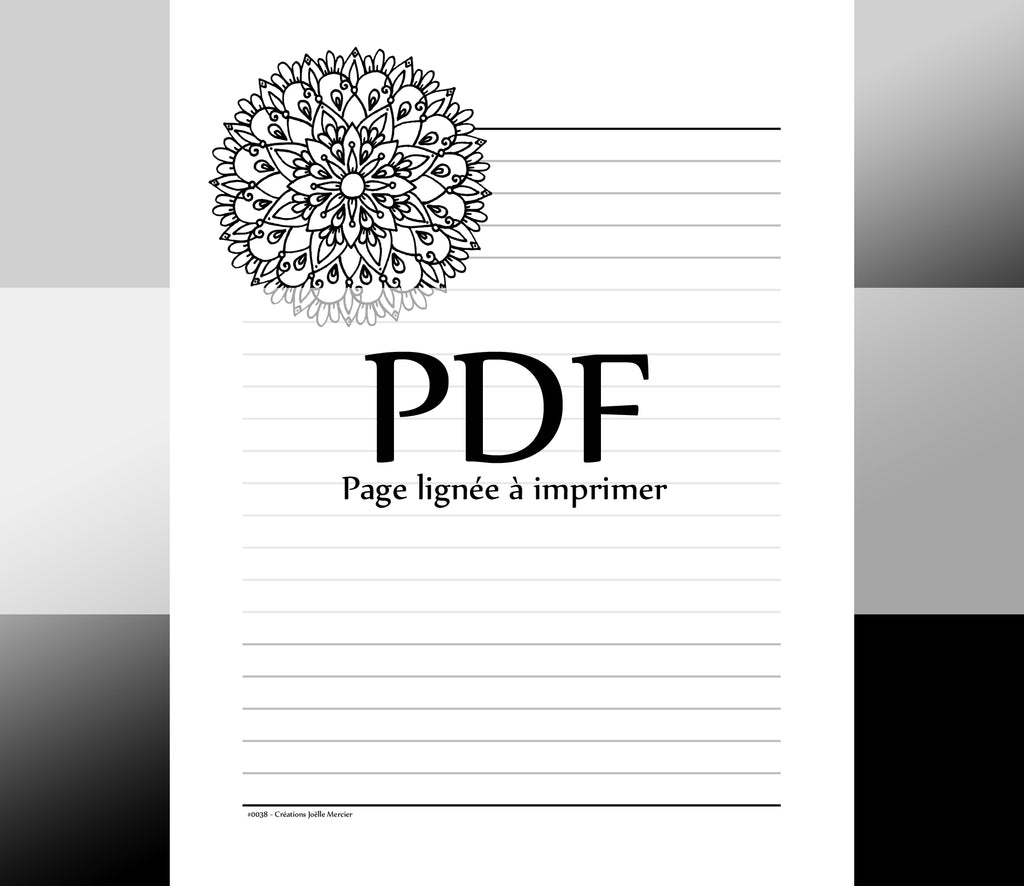 Page lignée #0038 - Téléchargement instantané - PDF à imprimer, MANDALA ROND, fleur