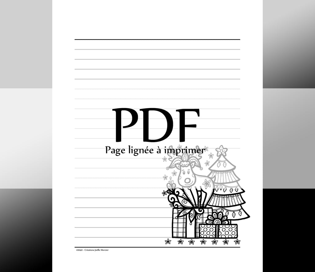 Page lignée #0040 - Téléchargement instantané - PDF à imprimer, RENNE SUR LES CADEAUX, Noël