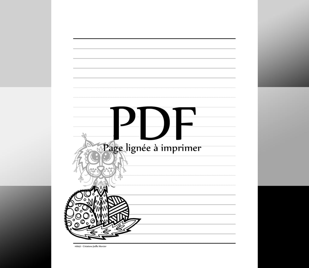 Page lignée #0042 - Téléchargement instantané - PDF à imprimer, CHAT BALLE DE LAINE