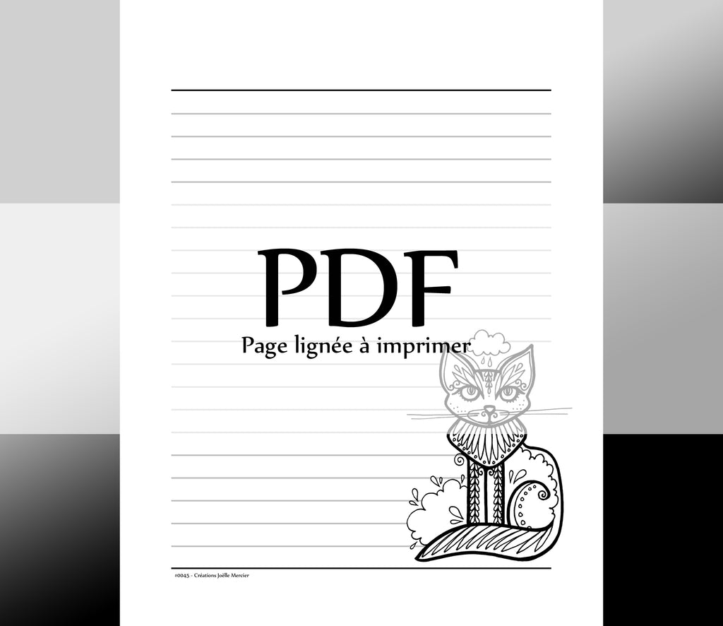 Page lignée #0045 - Téléchargement instantané - PDF à imprimer, CHAT NUAGE