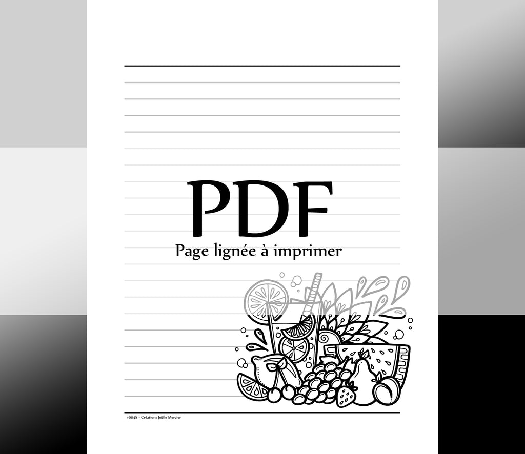 Page lignée #0048 - Téléchargement instantané - PDF à imprimer, FRUITS JUTEUX