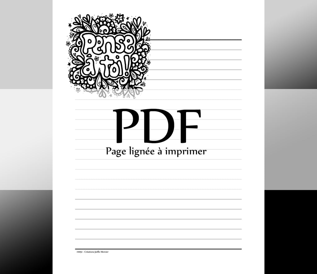 Page lignée #0051 - Téléchargement instantané - PDF à imprimer, PENSE À TOI