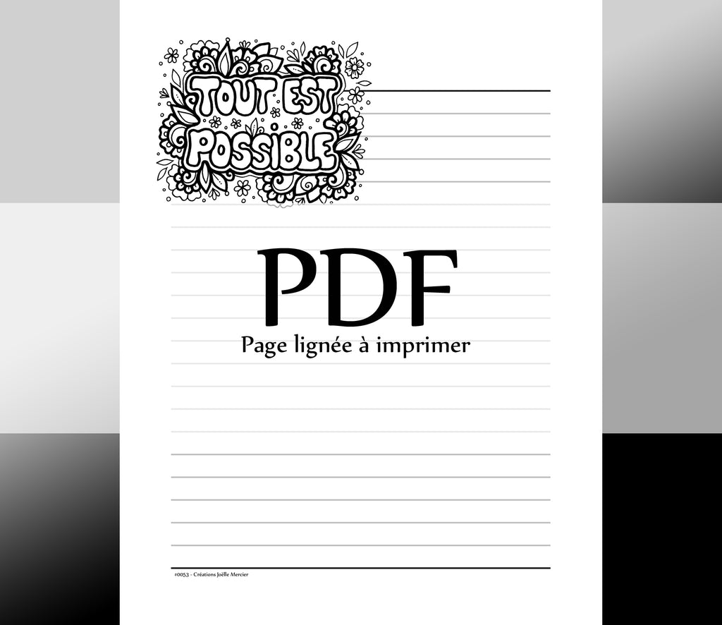 Page lignée #0053 - Téléchargement instantané - PDF à imprimer, TOUT EST POSSIBLE