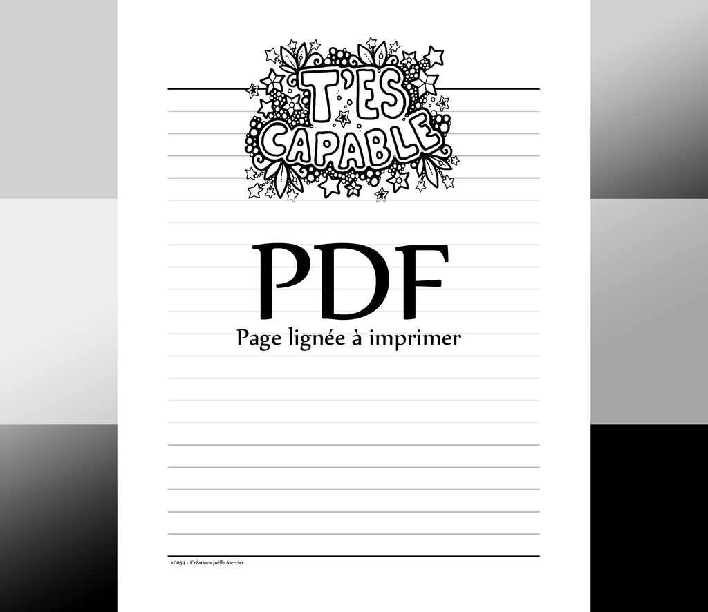 Page lignée #0054 - Téléchargement instantané - PDF à imprimer, T'ES CAPABLE