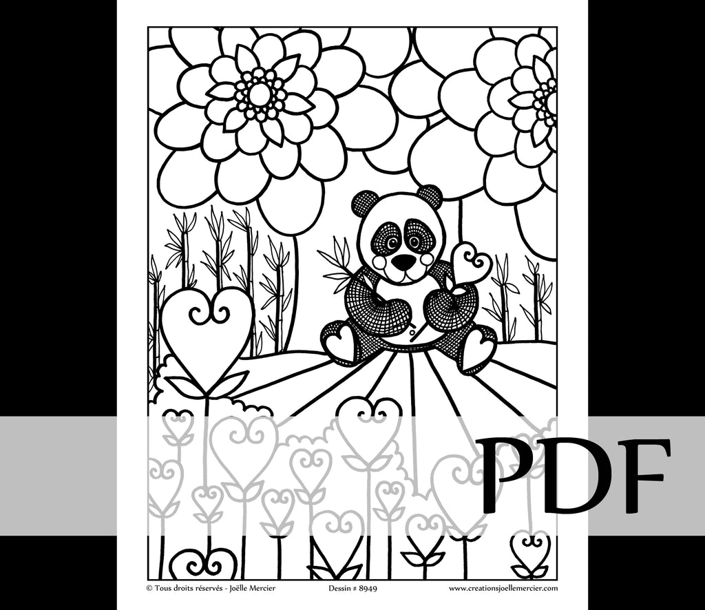 Téléchargement instantané - PDF à imprimer et colorier - Dessin pour enfant - PANDA