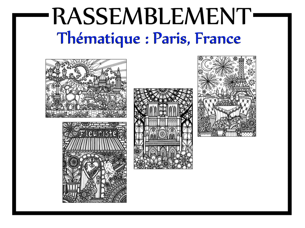 RASSEMBLEMENT thématique PARIS, FRANCE, 4 dessins inclus #3739 #1498 #8806 #7821