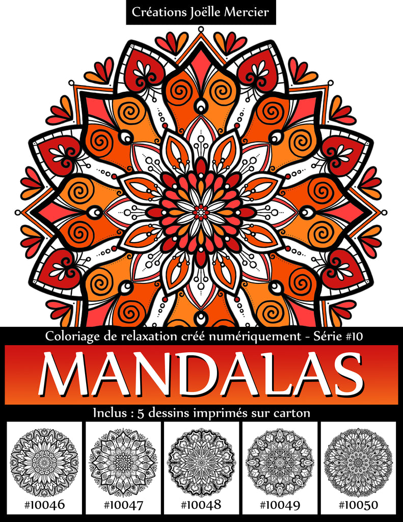 Pochette MANDALAS Série #10 - Coloriage de relaxation créé numériquement - 5 dessins imprimés sur carton