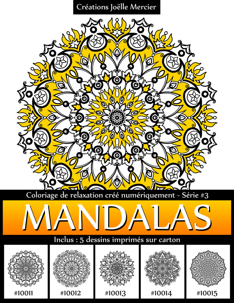 Pochette MANDALAS Série #3 - Coloriage de relaxation créé numériquement - 5 dessins imprimés sur carton
