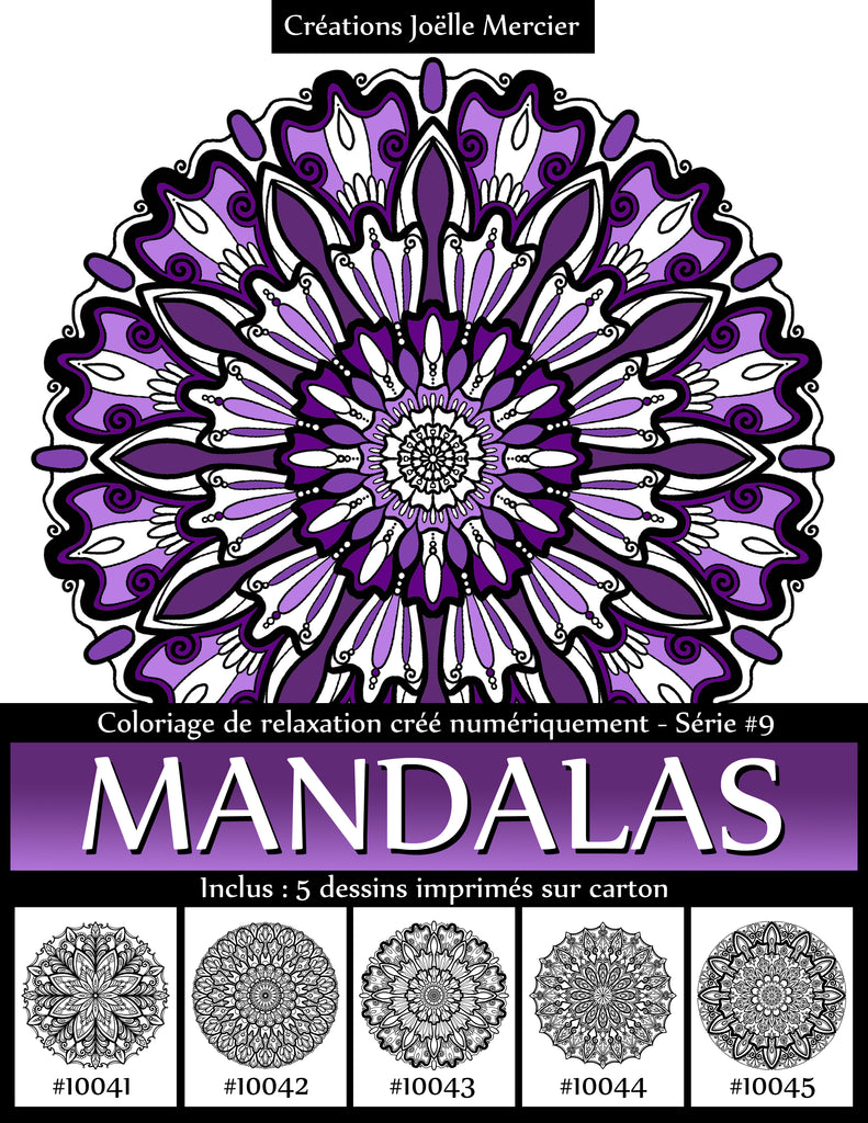 Pochette MANDALAS Série #9 - Coloriage de relaxation créé numériquement - 5 dessins imprimés sur carton