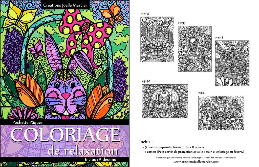 Pochette PÂQUES - Coloriage de relaxation - 5 dessins - option supplément de 5 dessins (version enfant)