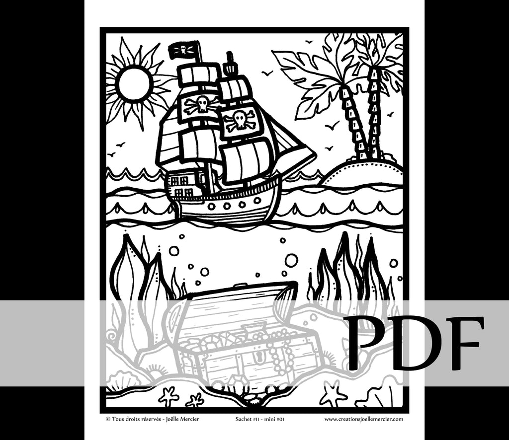 Téléchargement instantané - PDF à imprimer et colorier - BATEAU PIRATE, version enfant