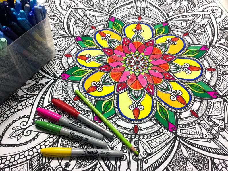Affiche à colorier - Fleur style Mandala #1 - coloriage géant