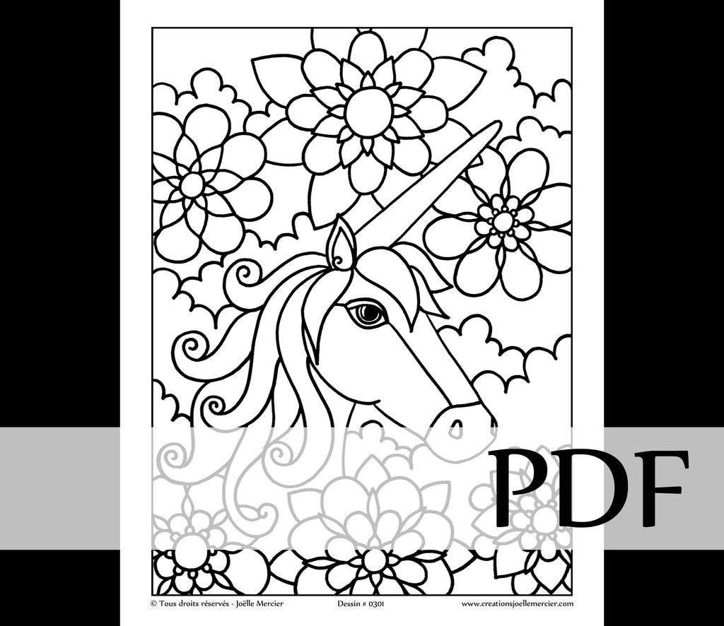 Téléchargement instantané - PDF à imprimer et colorier - Dessin pour enfant - LICORNE