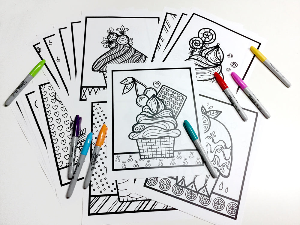 Lot de 30 dessins à colorier, Cupcakes, format 8,5x11 pouces – Créations  Joëlle Mercier